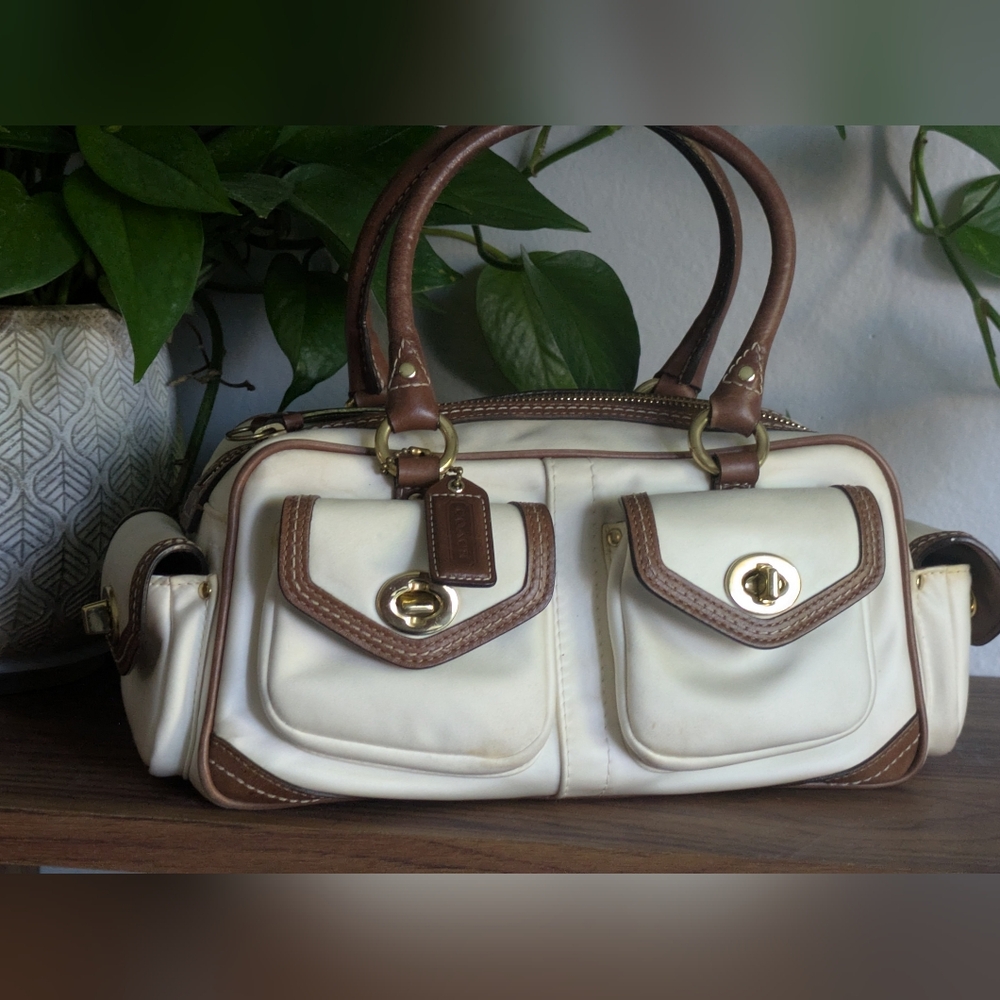 Vintage Coach Sateen Satchel Handbag.